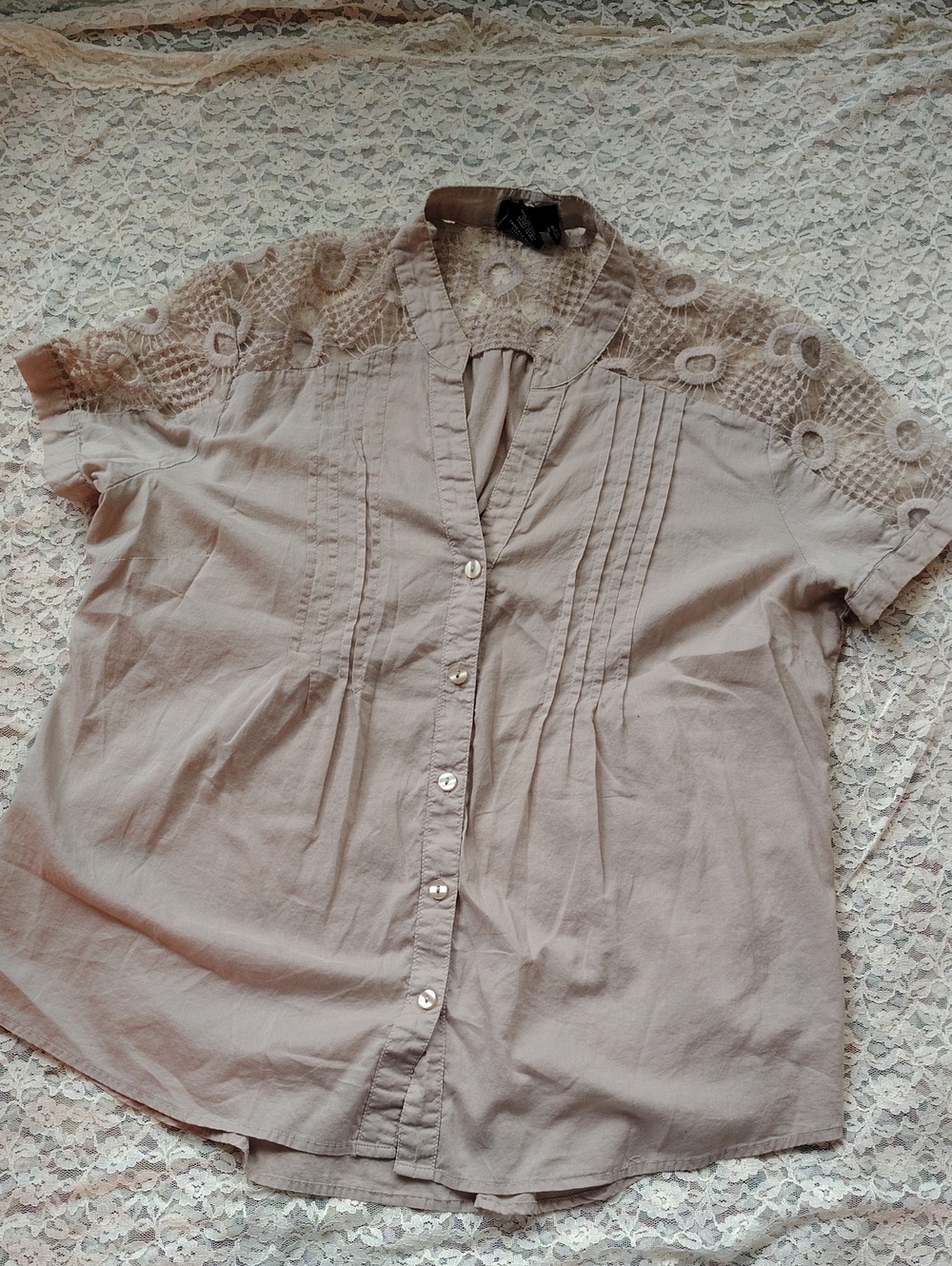 eLLoquent Top, Beige Button Down, Size L